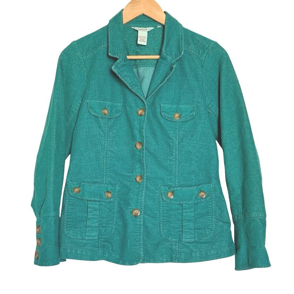 Sundance Womens Corduroy Jacket Teal Pockets Tie Back Womens Small/Petite